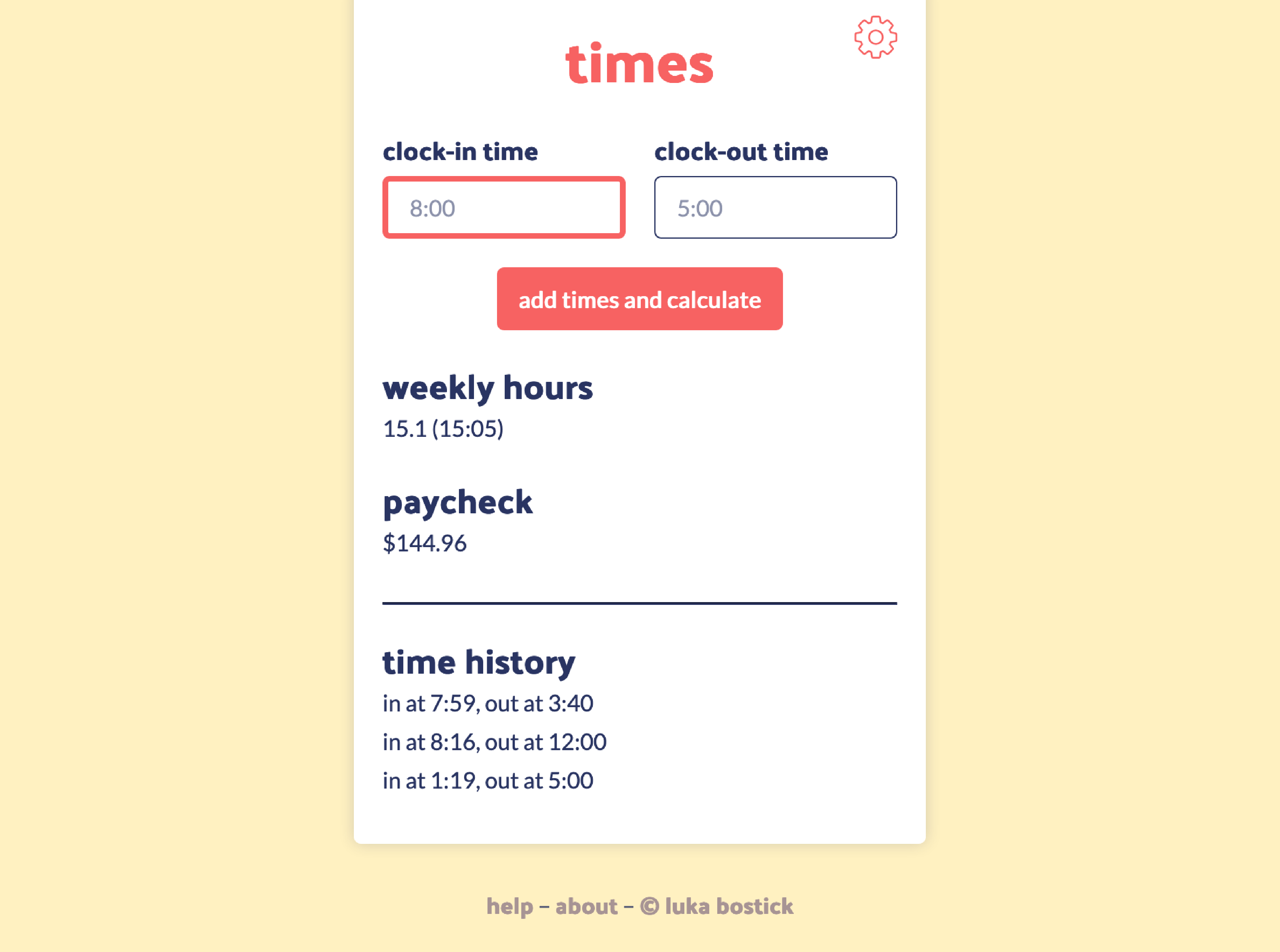 preview of times with some entries